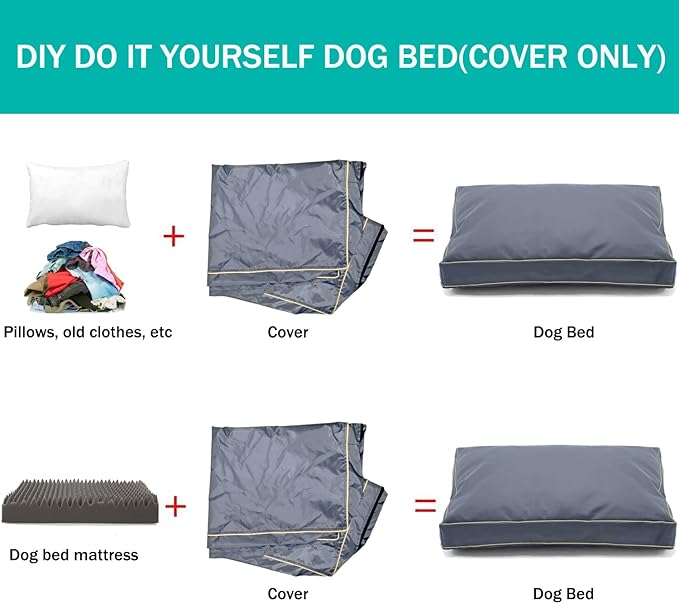 Dog Bed Cover 54Lx44Wx4H Inch.Waterproof Heavy Duty Durable Oxford Dog Bed Replacement Covers with Zipper.Washable Removable Pet Bed Mattress Protector Cover.Grey,Cover Only.