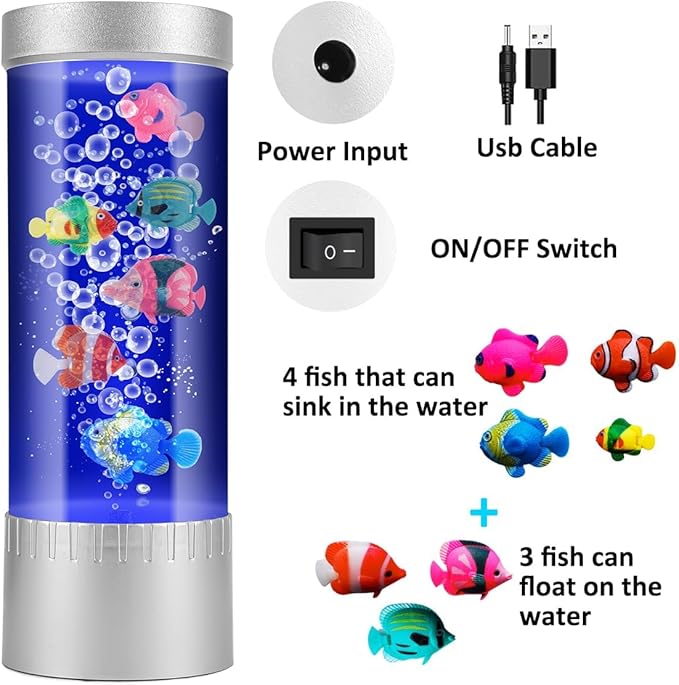 Fish Tank Lamp, Bubble Lamp,Fake Fish Aquarium Colorful Night Light Gifts for Kids Adult Home Deco for Room