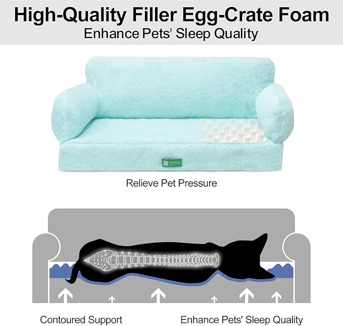 MEWOOFUN Cat Bed for Indoor Cats Orthopedic Dog Bed for Small Medium Dogs, Egg- Foam Pet Bed with Removable Washable Cover and Non-Slip Bottom (Medium, Blue)