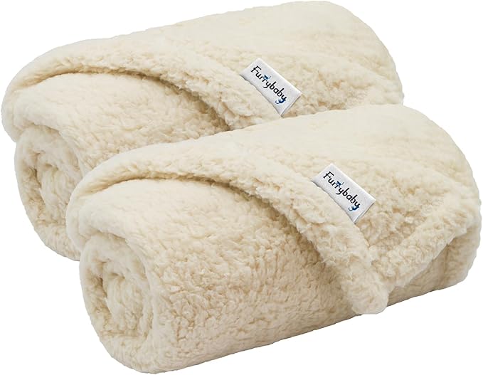 furrybaby 1 Pack 2 Puppy Blankets for Medium Dogs Super Soft Premium Sherpa Pet Calming Blankets for Cat Bed Couch Car and Indoor Washable Fleece Dog Blankets(32"x40", Beige&Beige)