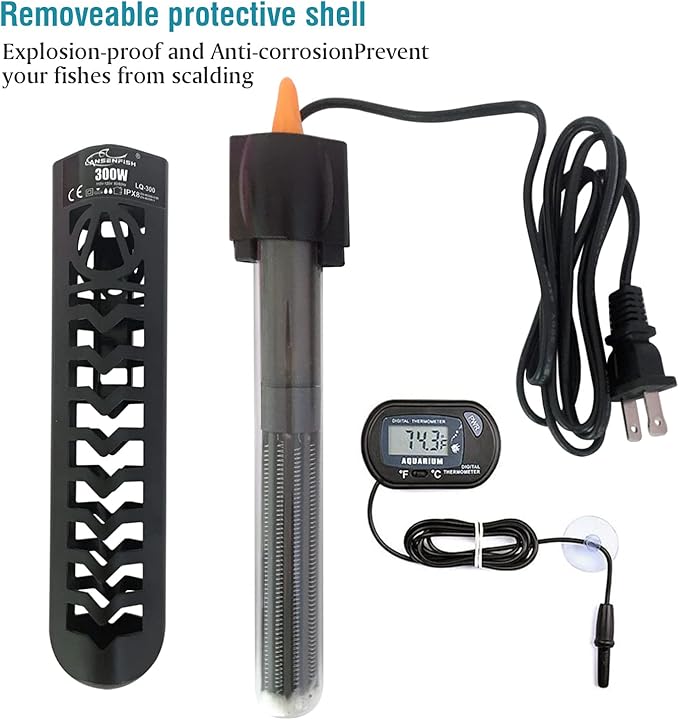 Aquarium Heater 100W Fish Tank Heater with Anti Scald Protector and Aquarium Thermometer, Fully Submersible Fish Heater for Marine Saltwater and Freshwater (15 to 25 Gallon)