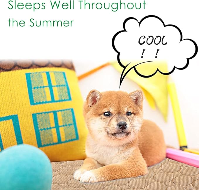 VeMee Cooling Mat Pad for Dogs Cats Ice Silk Mat Cooling Blanket Cushion for Kennel/Sofa/Bed/Floor/Car Seats Cooling (L: 28 x 22 inches, Coffee)