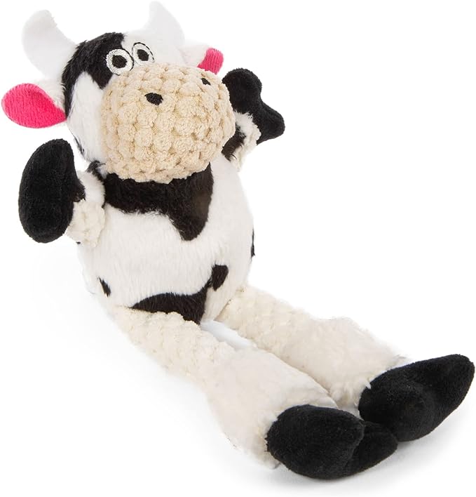 goDog Checkers Just for Me Skinny Cow Squeaky Plush Dog Toy, Chew Guard Technology - White, Mini