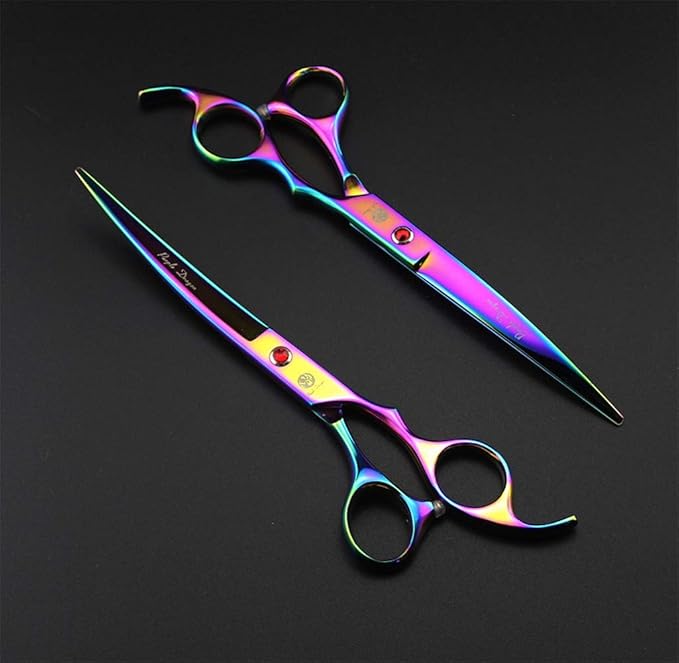 Purple Dragon Professional 7.0 inch 4PCS Pet Grooming Scissors Kit Japan Premium Steel Straight & Curved & Thinning Blade Dog Hair Cutting Shears Set with Case