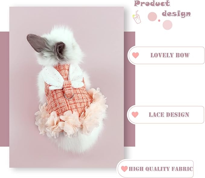 Bunny Harness and Leash,Adjustable Soft Guinea Pig Clothes Pet Rabbit Ferret Harness Costumes for Small Animals Dress