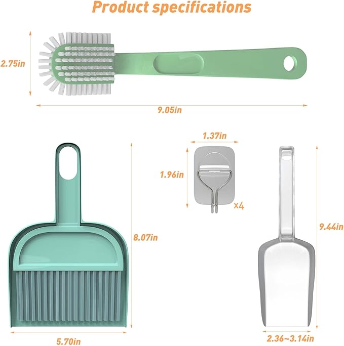 Cat Litter Scooper kit with Shovel,Brush,Dustpan,Broom and Hook Especially Suitable for Cleaning Automatic cat Litter Machines.