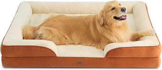 Bedsure XXL Orthopedic Dog Bed - Washable Great Dane Dog Sofa Beds for Giant Dogs, Supportive Foam Pet Couch Bed with Removable Washable Cover, Waterproof Lining and Nonskid Bottom, Caramel