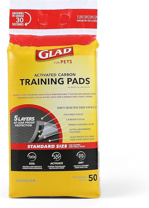 Glad for Pets Black Charcoal Puppy Pads, All-in-One | Puppy Potty Training Pads That ABSORB & NEUTRALIZE Urine Instantly | New & Improved Quality Puppy Pee Pads, 50 count - 4 Pack