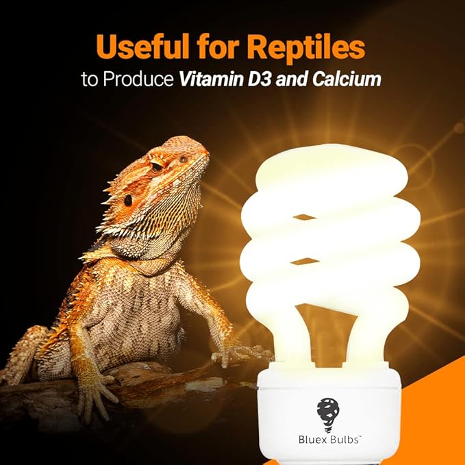 2 Pack 13-Watt Reptile Bulb Intense UVA UVB Light - 15.0 UVB Reptile Light Compact Florescent Terrarium Bulb Suitable for Desert Reptiles & Amphibians Promotes Natural Behavior CFL Bulb (13 Watt 15.0)