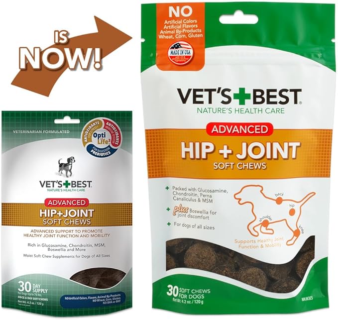 Vet's Best Hip & Joint Soft Chew Dog Supplements | Formulated with Glucosamine & Chondroitin to Support Dog Joint & Cartilage Health | 30 Day Supply