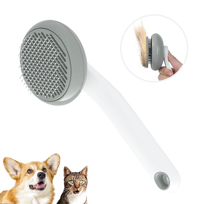 Cat Brush for Shedding, Pet Grooming Self Cleaning Slicker Brush for Cats & Dogs, Cat Deshedding Brush Easily Removes Tangles Hair and Loose Undercoat, Mats Tangled Hair Shedding Brush (Grey)