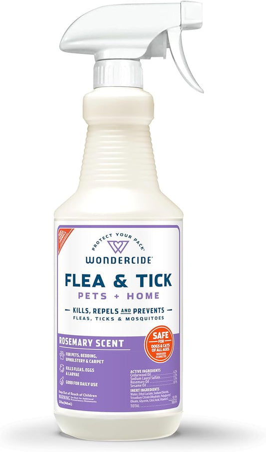 Wondercide - Flea, Tick & Mosquito Spray for Dogs, Cats, and Home - Flea and Tick Killer, Control, Prevention, Treatment - with Natural Essential Oils - Pet and Family Safe - Rosemary 32 oz