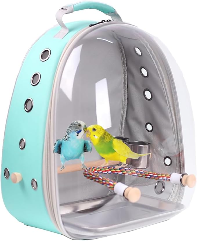 Bird Carrier Cage, Bird Travel Backpack Carrier with Stainless Steel Tray and Standing Perch (Vented Green, Large)