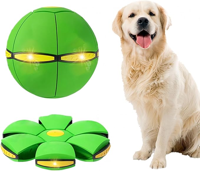 Pet Toy Flying Saucer Ball, Flying Saucer Ball Dog Toy with 3 Light for Interactive Dog,Cats, Children's Foot Ball,Outdoor Games,Camping Games-Green