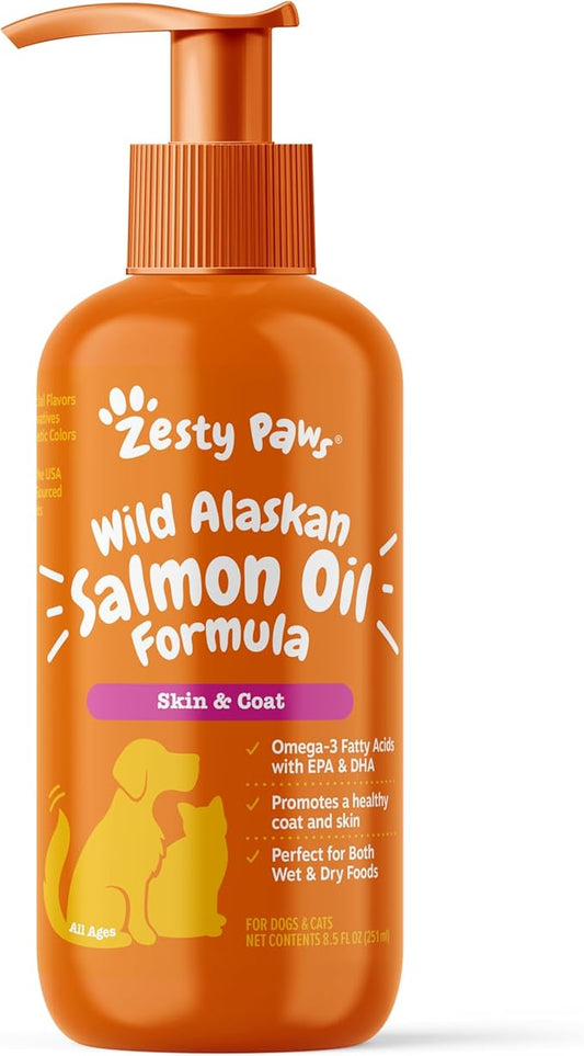 Wild Alaskan Salmon Oil for Dogs & Cats - Omega 3 Skin & Coat Support - Liquid Food Supplement for Pets - Natural EPA + DHA Fatty Acids for Joint Function, Immune & Heart Health 8.5oz