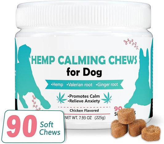 Hemp Calming Chews for Dogs Anxiety Relief Dog Calming Treats Natural Ingredients Dog Calming Chews Aid with Separation, Barking and Sleeping, Promote Relaxation, Reduce Stress