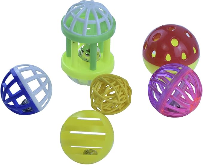 6pcs Foraging Ball Bird Toys Conures Feeder Toys Parakeets Foot Talon Toy Cockatiel Chewing Training Rattle Bell Balls Parrot Cage Toys for Budgie Lovebirds Playgym Birdcage