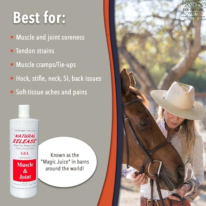 Natural Release Muscle Gel Treatment - Horse Liniment for Sore Muscles, Joint Pain, and Tendons - Easy to Use, Fast Acting, Alcohol & Menthol Free (32 oz)