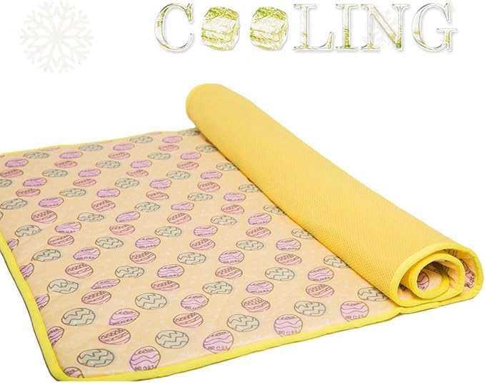 SEIS Dog Ice Pad Ice Silk Cats Kennel Mat Pet Cooling Pad Summer Cool Bamboo Mat Breathable Pad (Yellow, S