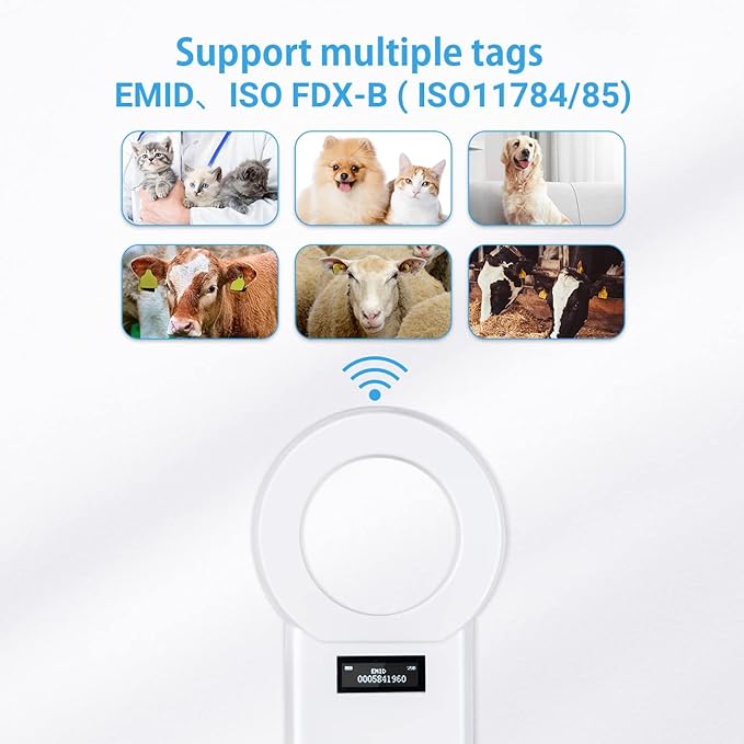 Tera Pet Microchip Reader Scanner RFID Portable Animal Chip ID Scanner with OLED Display Screen Rechargeable Data Storage Tag Scanner Supports EMID FDX-B(ISO11784/85) for Dog Pig Animal Management H01