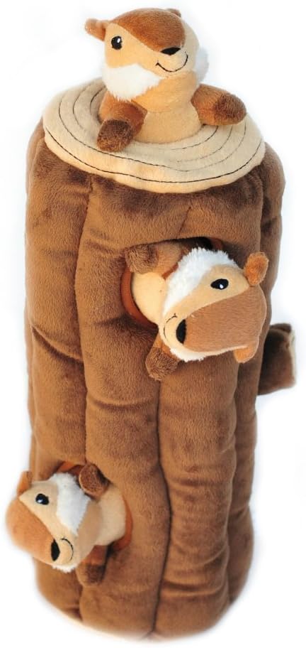 ZippyPaws Burrow, Woodland Friends Chipmunks 'n Log - Interactive Dog Toys for Boredom - Hide and Seek Dog Toys, Colorful Squeaky Dog Toys for Small & Medium Dogs, Plush Dog Puzzles