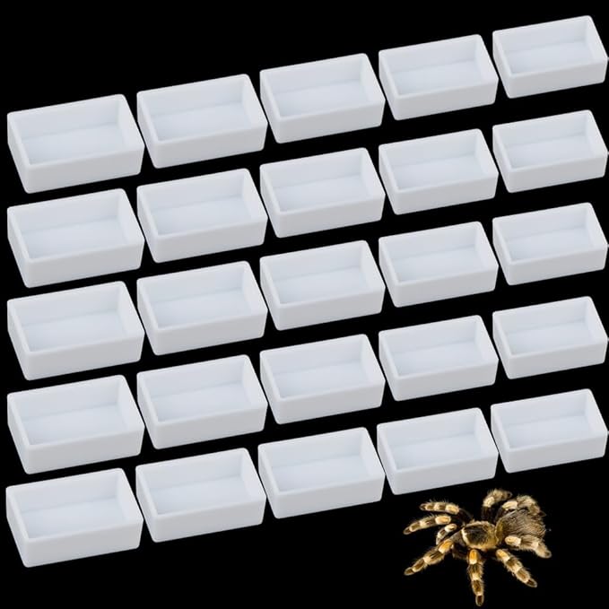 25 Pcs Spider Micro Water Bowl, Mini Plastic Dish Tarantula Tiny Reptile Bowl for Spider Tarantula Hermit Crab Millipede Insect (White)