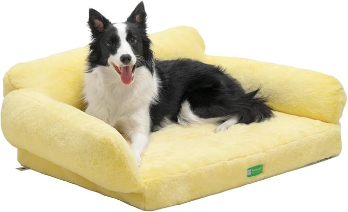 MEWOOFUN 34.6" Orthopedic Dog Bed Sofa for Small Medium Dogs, Egg- Foam Dog Couch with Removable Washable Cover and Non-Slip Bottom (Large, Yellow)