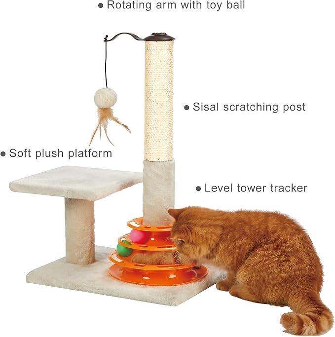 Tall Cat Scratching Post Kitten Sisal Scratcher Tree with Cat Tracks Toy balls for Indoor Cats and Kittens - 25 inches