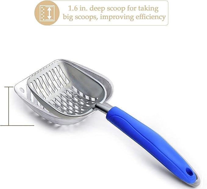 Cat Litter Scoop, Aluminum Alloy Sifter, Deep Shovel Poop Sifting with Long Handle, Kitten Pooper Lifter Works with All Type of Cat Litter, Metal Kitty Litter Scooper for Litter Box