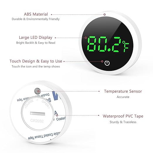 Aquarium Thermometer, Digital Fish Tank Thermometer, Stick-on Reptile Thermometer with LED Touch Screen, Battery, for Fish, Aquatic Pets, Axolotl, Turtle, ℉