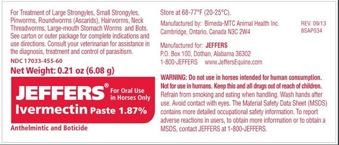 Jeffers Ivermectin Horse Dewormer | 12 Doses | Gel Dewormer for Horses