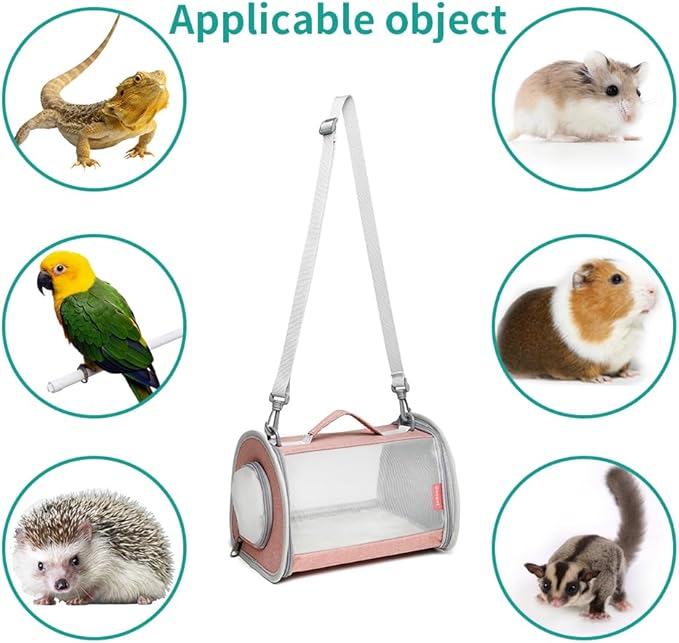 Guinea Pig Carrier Travel Small Animal Carrier Bag Lizard Bird Rabbit Carrier Cage Squirrel Breathable Bag Portable Travel Hamster Small Pet Hangbag (Large, pink)