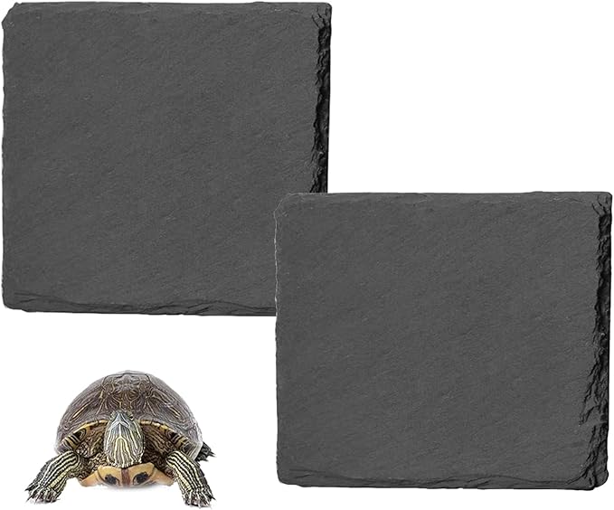 Reptile Basking Platform 2Pcs Tortoise Rock Plate Slate Feeding Platform Food Dish Bowl Turtle Bathing Rock Rest Terrace for Chameleon Lizard Bearded Dragon Gecko Snake Frog Newt (7.8''/20CM)