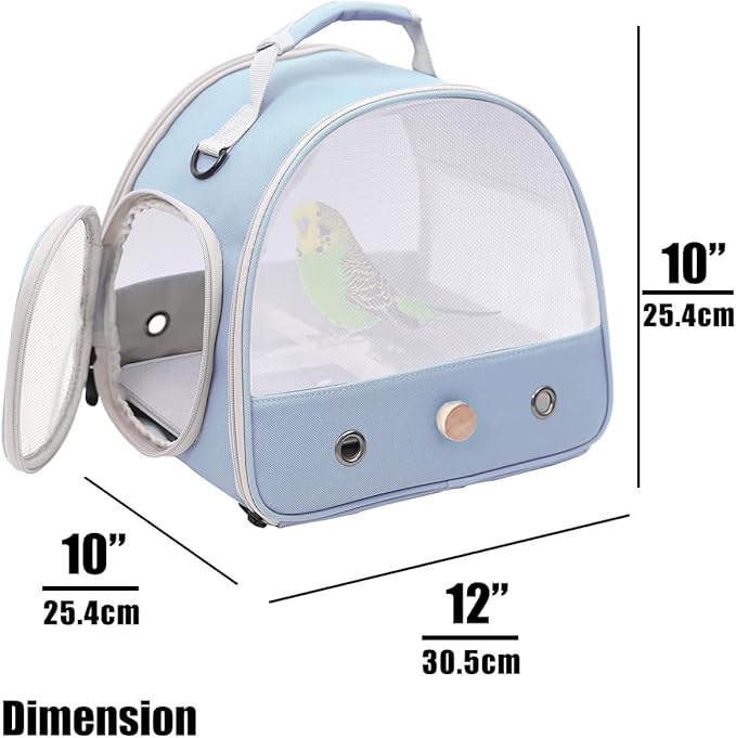 Bird Carrier, Portable Small Bird Parrot Parakeet Carrier with Standing Perch and Soft Mat (NO Tray), Side Access Window Collapsible