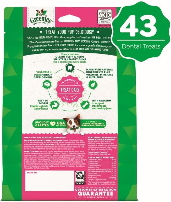Greenies Puppy Teenie Size Natural Dental Dog Treats, 12 oz. Pack (43 Treats)