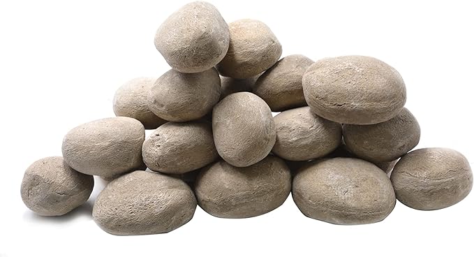 Stanbroil 24pcs Light Weight Ceramic Fiber Pebble Stones for Indoor, Gas Inserts, Ventless, Vent Free, Electric, Outdoor Fireplaces and Fire Pits - Beige