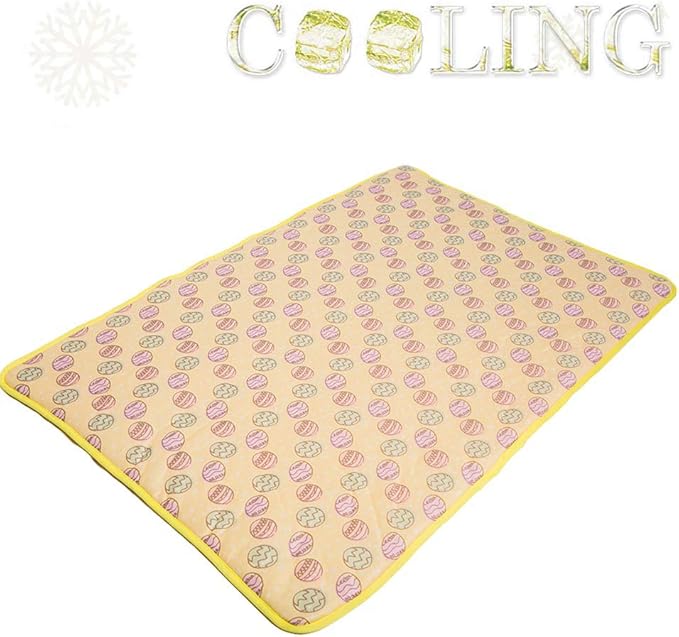 SEIS Dog Ice Pad Ice Silk Cats Kennel Mat Pet Cooling Pad Summer Cool Bamboo Mat Breathable Pad (Yellow, S