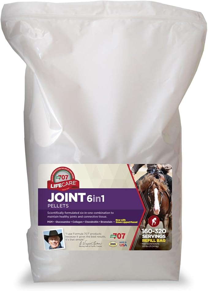 Formula 707 Joint 6in1 Equine Supplement, 20lb Refill Bag – MSM, Glucosamine, Chondroitin, Collagen, Bromelain & Green-Lipped Mussel for Horses