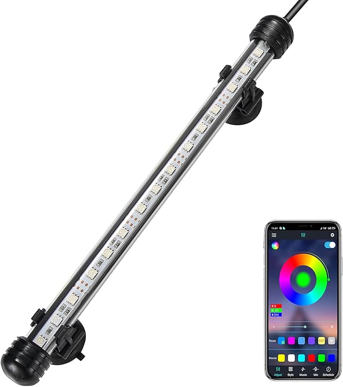 GreenSun Fish Tank Aquarium Light: Submersible Led Lamp - 11 Inch Waterproof Strip Spotlight with APP Control