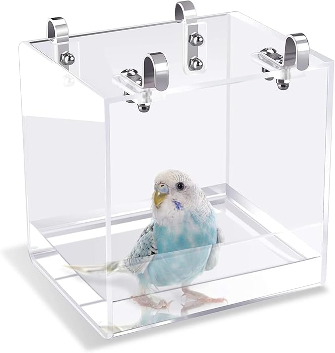 Hanging Bird Bath Cube Bird Bathtub Bath Shower Box Bowl Cage Accessory for Little Bird Canary Budgerigar Parrots Crested Myna Cockatiel Lovebird Parakeet Bath (Large)