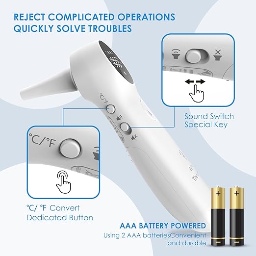 Pet Ear Thermometer for Dogs, Cats, and Livestock, Long Probe Designed, ℃/ ℉ Convert and Sound Switch Dedicated Button, 1 Second Measurement, 20 pcs Pet Swabs Included