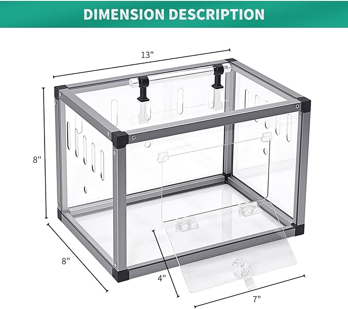 Small Animal Carrier, Travel Portable Carrier Cage, Hamster Cage with Aluminum Alloy Frame and Acrylic Boards for Guinea Pig Hedgehog Hamster Rat Parrot Bearded Dragon Lizard Reptile