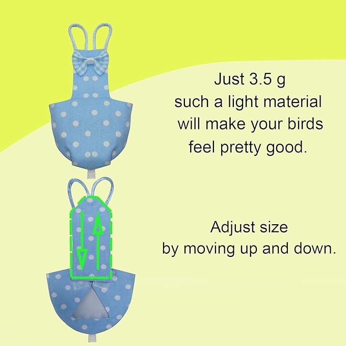 VANFAVORI Bird Diaper Harness Flight Suit Clothes with 80 Inch Flying Leash for Parrots Cockatiel Pet Bird, Blue with White Dots, S Size, Including A Cotton Pad