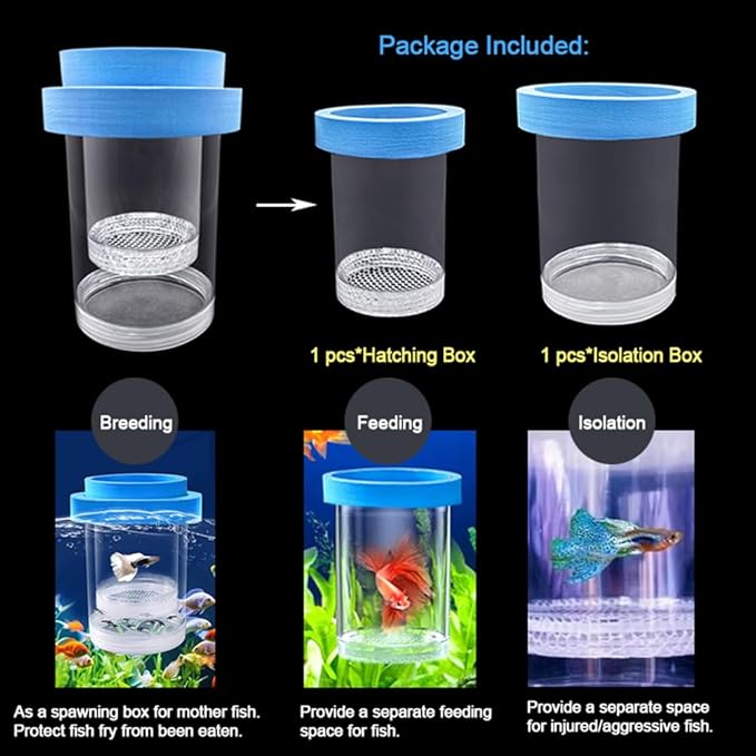 Floating Fish Breeding Isolation Box for Aquarium Tank Plastic Mesh Hatchery Incubator Breeder Box for Baby Fish Betta Shrimp Clownfish Guppy (Blue, Medium)