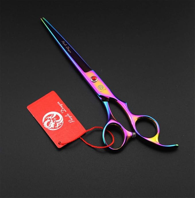 Purple Dragon Professional 7.0 inch 4PCS Pet Grooming Scissors Kit Japan Premium Steel Straight & Curved & Thinning Blade Dog Hair Cutting Shears Set with Case