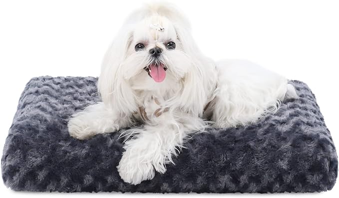 KSIIA Washable Dog Bed Deluxe Plush Dog Crate Beds Fulffy Comfy Kennel Pad Anti-Slip Pet Sleeping Mat for Large, Jumbo, Medium, Small Dogs Breeds, 21" x 13", Dark Grey