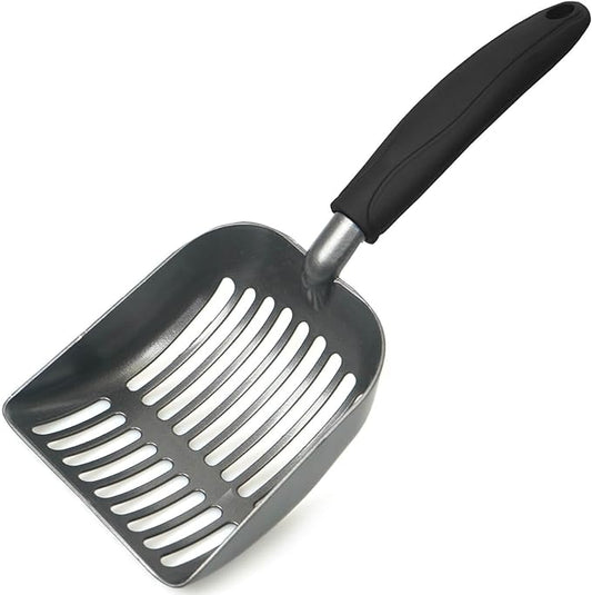 Metal Cat Litter Scoop - Non Stick Aluminum Alloy Aluminum cat Litter Scooper, Solid and Durable Oversized Metal Litter Scoops, Solid Metal, Fecal screening, Solid Handlel Black