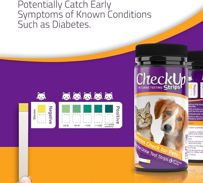 CheckUp Glucose Urine Testing Strips for Cats and Dogs - Detection of Glucose Levels x 50