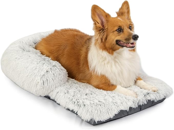 Best Friends by Sheri Nap Mat Dog Bed with Bolster - Washable Dog Bed Crate Pad with Removable Cover, Frost, Medium, 30" x 19"