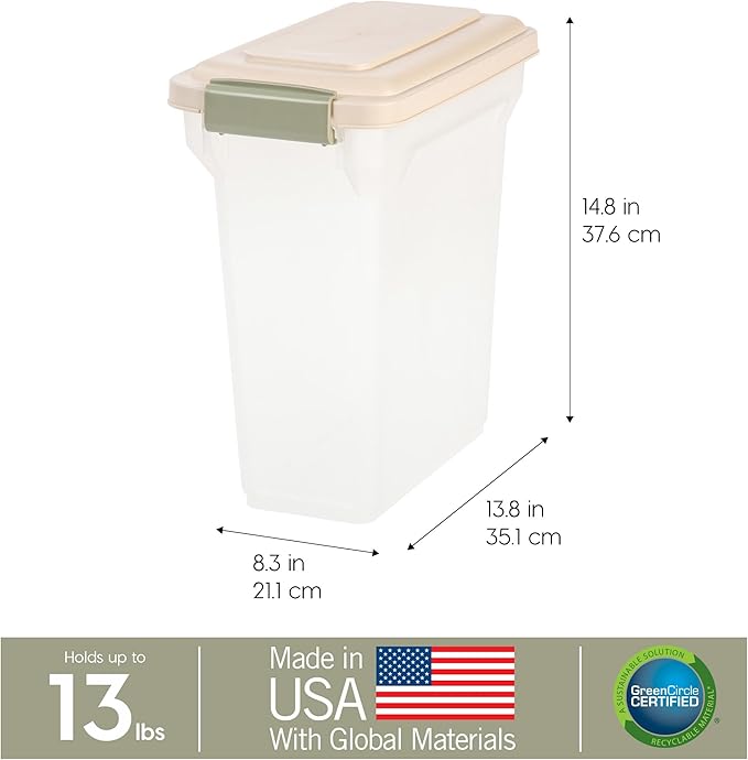 IRIS USA WeatherPro Airtight Dog Food Storage Container, Up to 13 lbs, for Dog Cat Bird and Other Pet Food Storage Bin, Pet Supplies, Keep Fresh, BPA Free, Clear/Almond